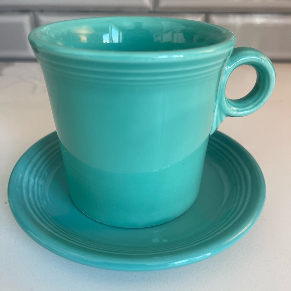 Fiestaware Fiesta turquoise O ring mug and saucer set